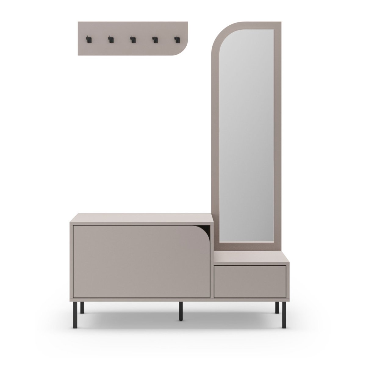 Meuble d'entrée 2 portes avec miroir et portant en bois et métal H172cm- SILVAR beige, DRAWER
