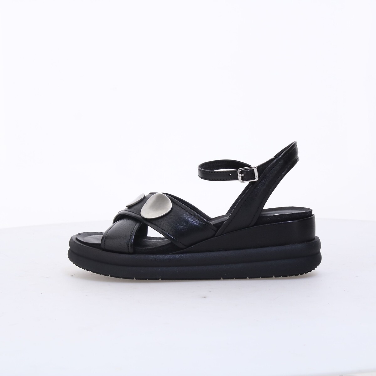 Sandali con zeppa in pelle nero , MJUS