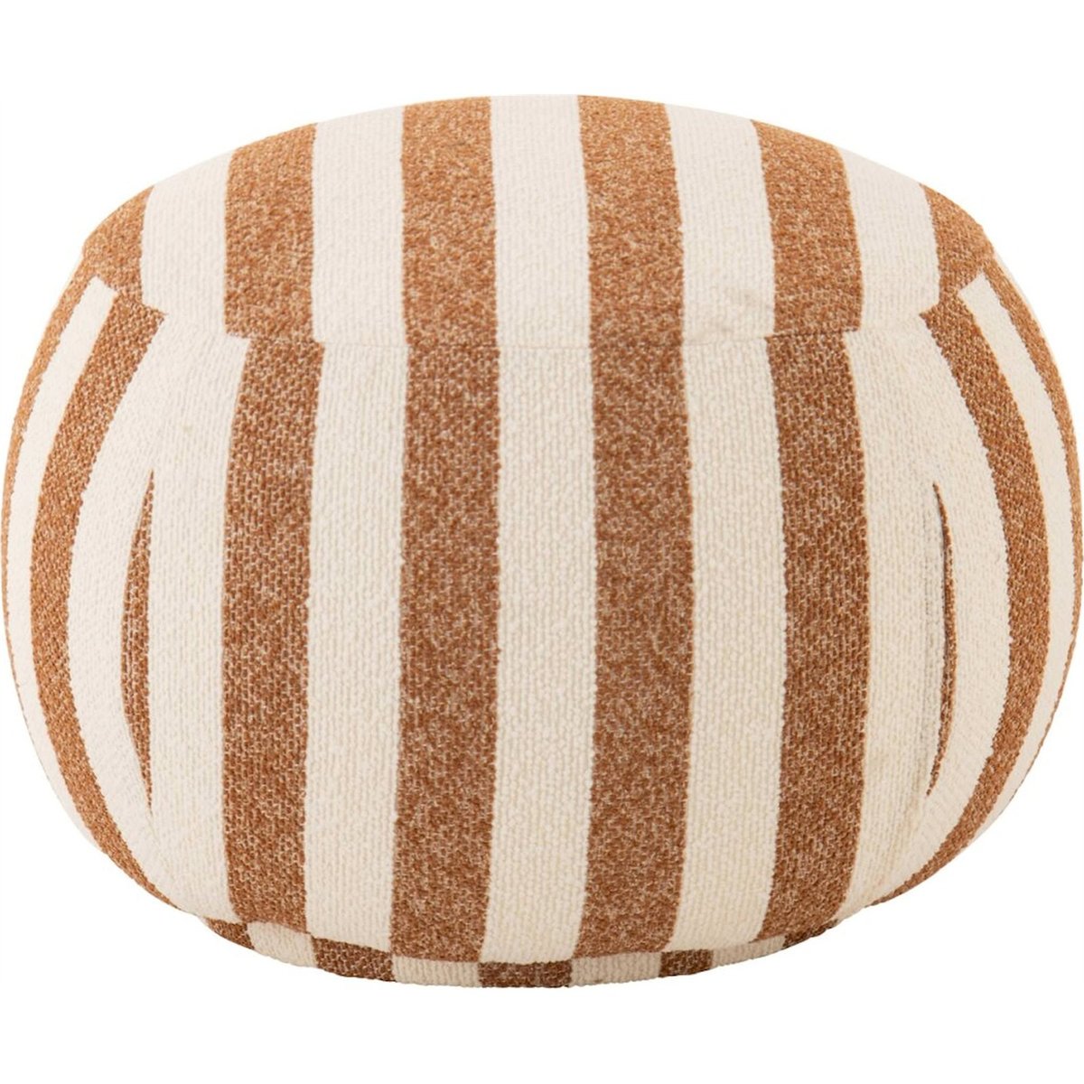 Pouf rond rayé en tissu camel et blanc cassé, RECOLLECTION