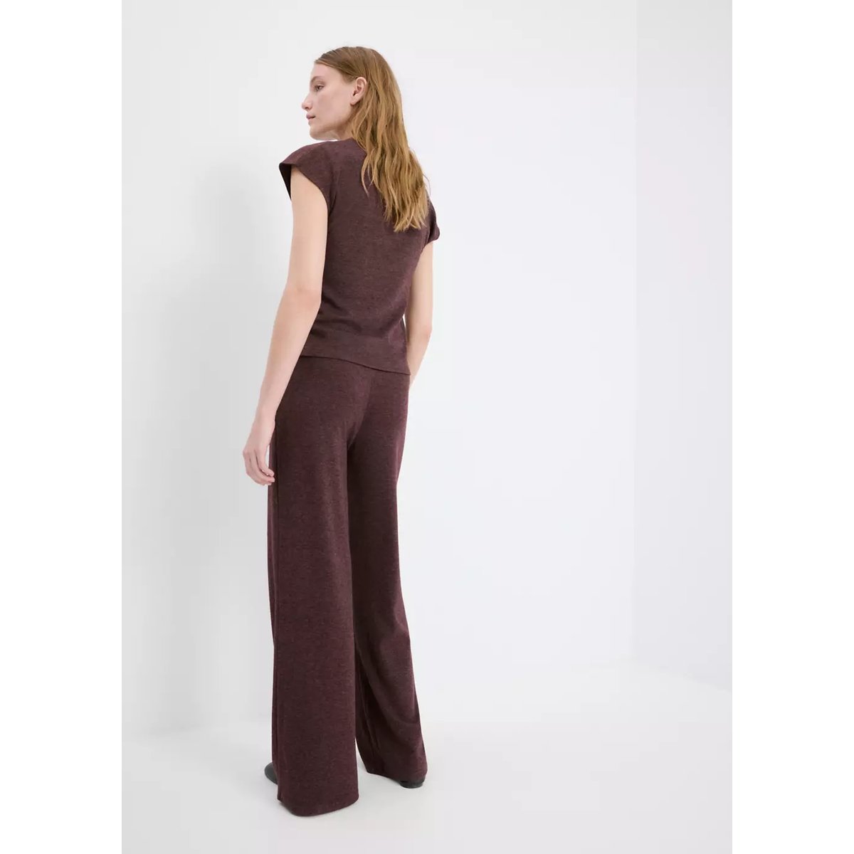 Pantalon maille taille élastique bordeaux, MANGO