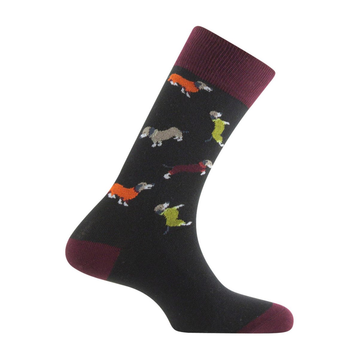 Mi-chaussettes fantaisie All over teckels Coton majoritaire noir, KINDY