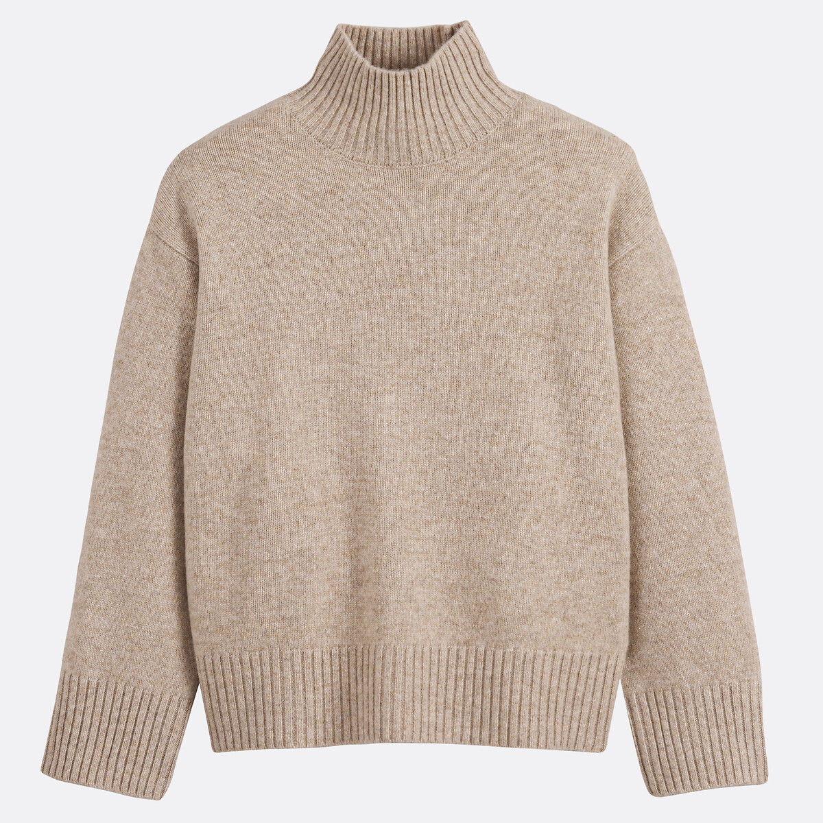 Wollen trui met hoge hals, grof gebreid mêleebeige, LA REDOUTE COLLECTIONS