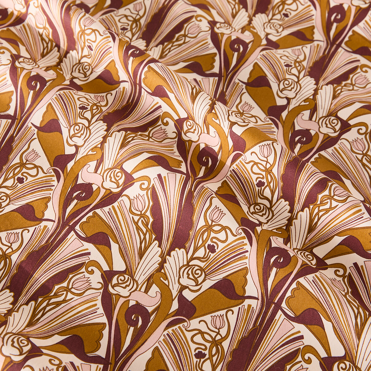 Federa in percalle di cotone, palmette stampate, ILIMI bronzo/rosa/bordeaux, LA REDOUTE INTERIEURS