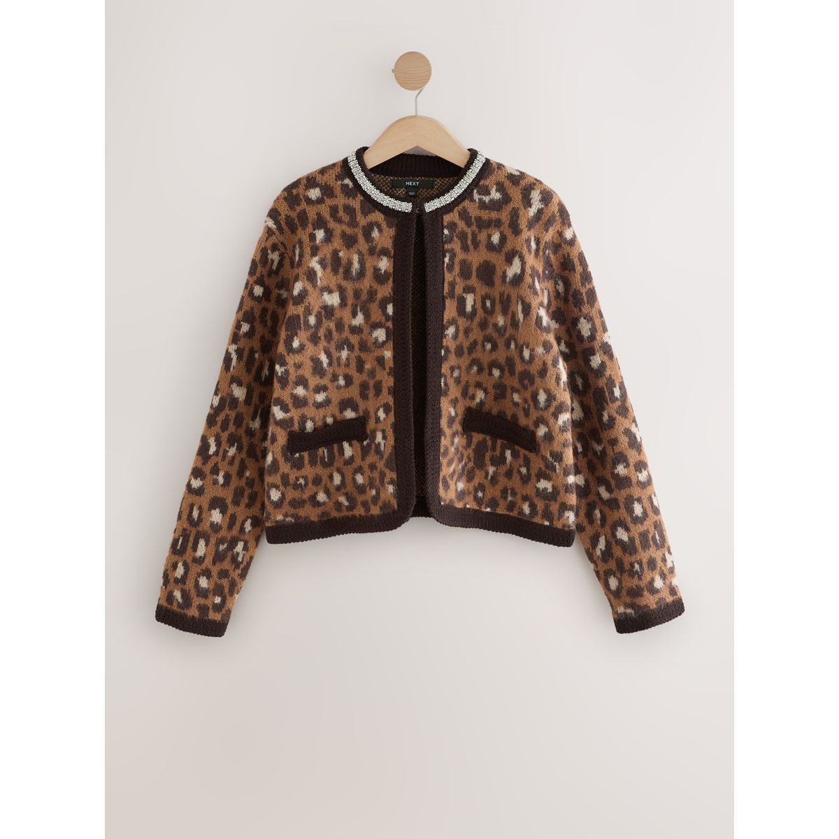 Cardigan ras du cou effet brossé animal léopard, NEXT