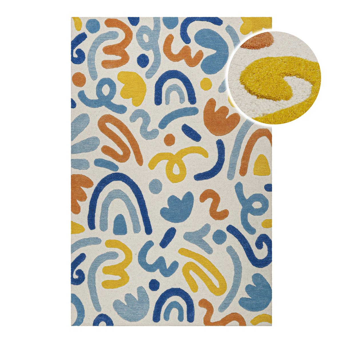 Tapis enfant, laine et viscose, tufté main ,  Scribble multicolore, SMART KIDS