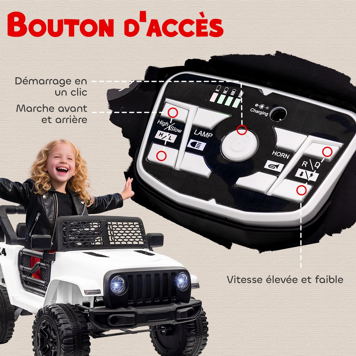 Camion tout-terrain jouet à chevaucher pour blanc, HOMCOM