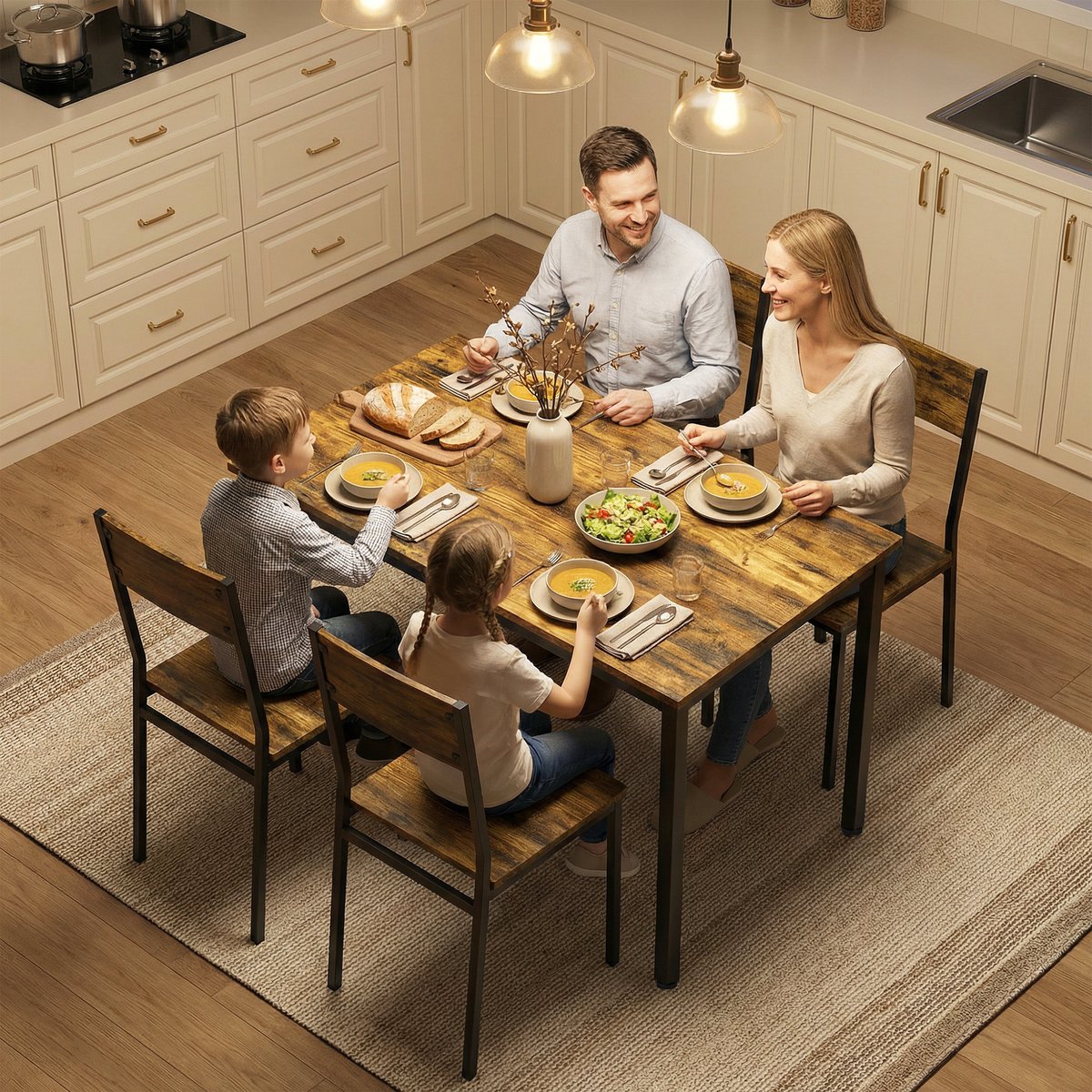 Ensemble de table à manger Panneau de brun rustique, noir, HOMCOM