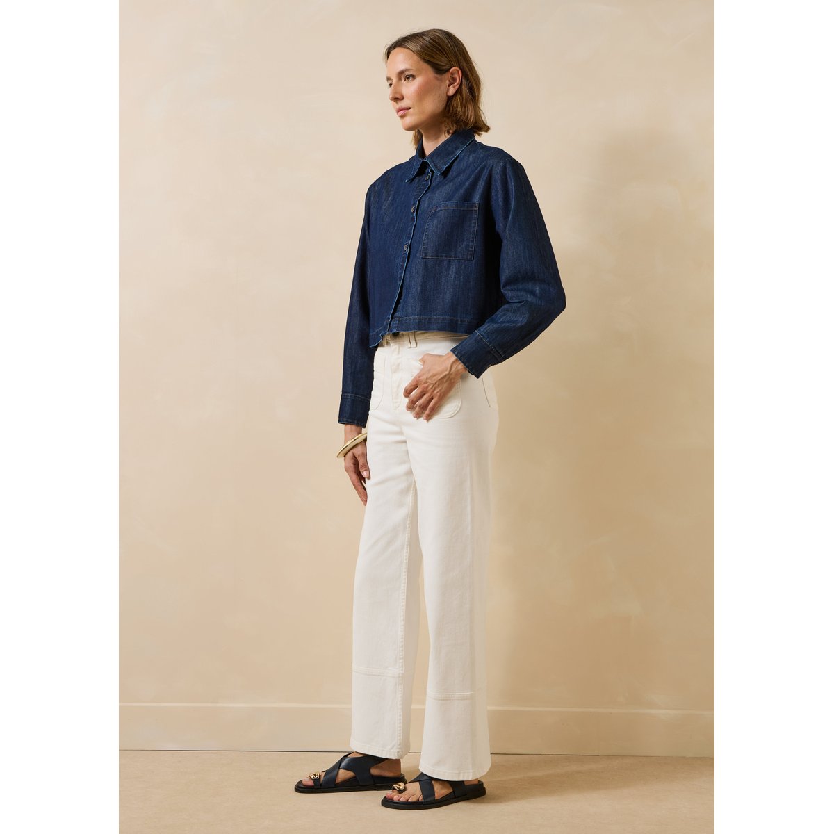 Jean droit taille haute en coton biologique blanc, LA FEE MARABOUTEE