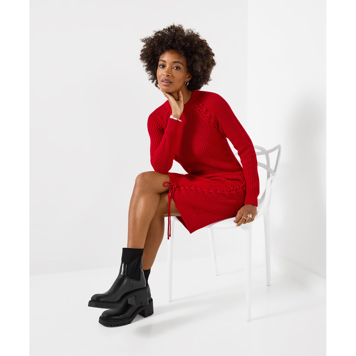 Robe Pull en Maille à Dentelle Latérale Roxy rouge, JOE BROWNS