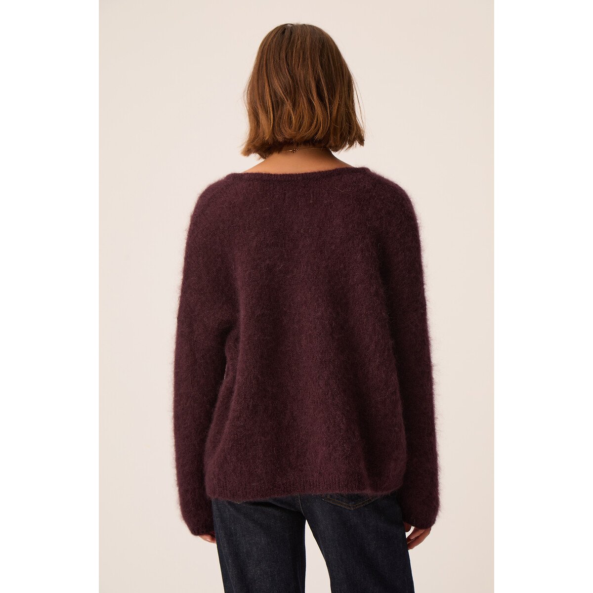 Strickweste mit Rundhalsausschnitt aus Mohair-Mischgewebe, BEA pflaume, DES PETITS HAUTS