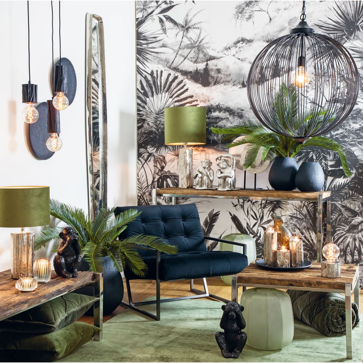 Abat-Jour Velours VELOURS vert olive, LIGHT & LIVING