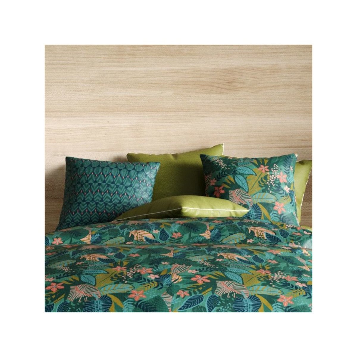 Housse de couette 100% coton 57 fils + 2 taies d’oreiller vert, DECORATIE