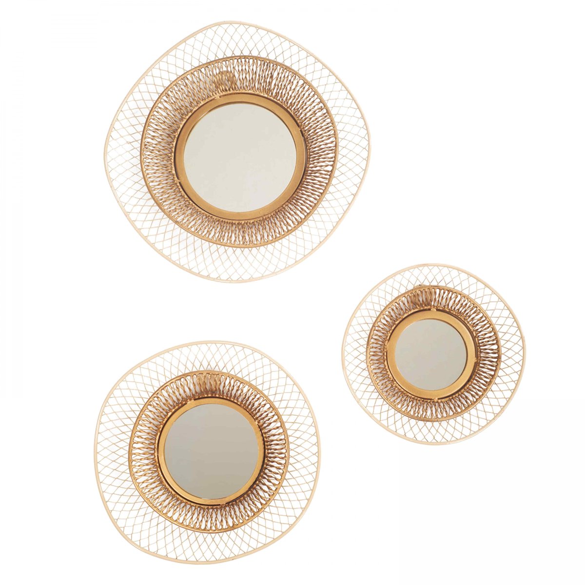 Lot de 3 miroirs en métal jaune, OVIALA
