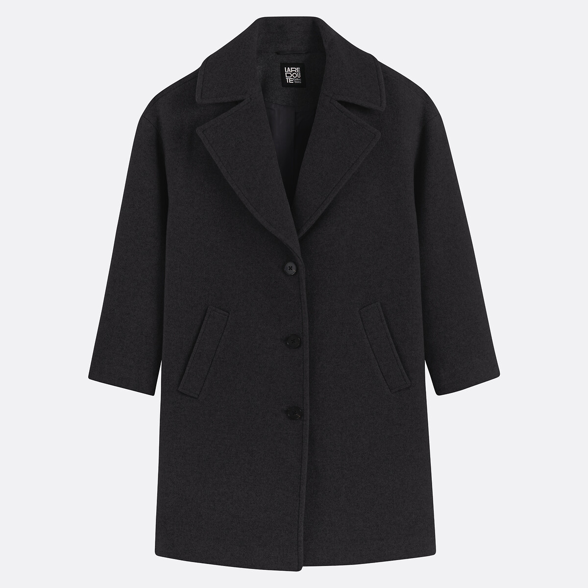 Manteau mi-long, fermeture boutonnée, plein hiver noir, LA REDOUTE COLLECTIONS