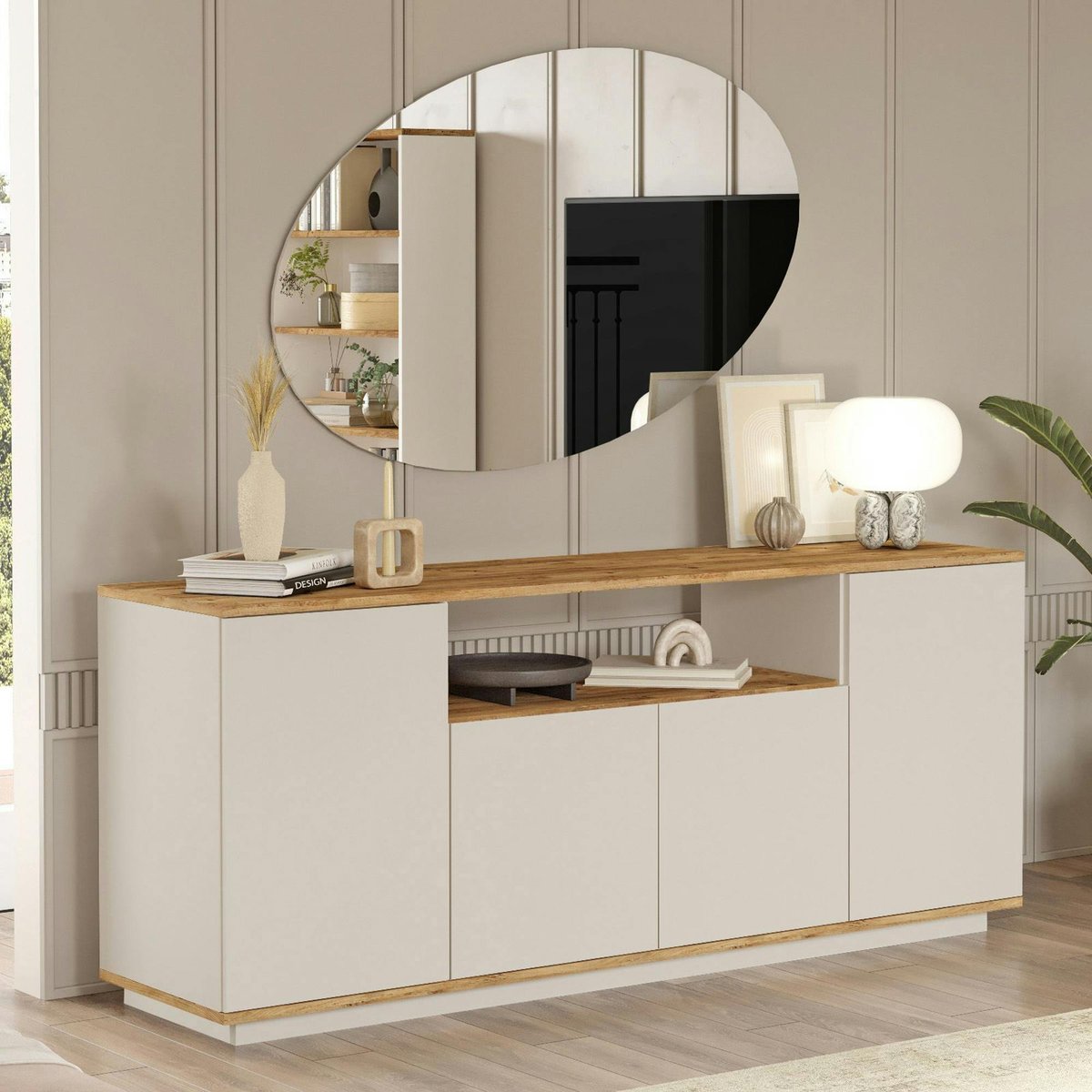 Buffet de salle à manger 1 niche centrale MARFA beige, PIER IMPORT