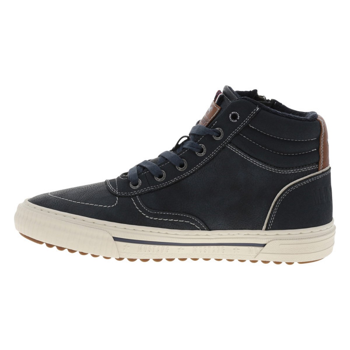 Sneakers bleu marine à talon plat avec des lacets et un zip latéral bleu marine, MUSTANG