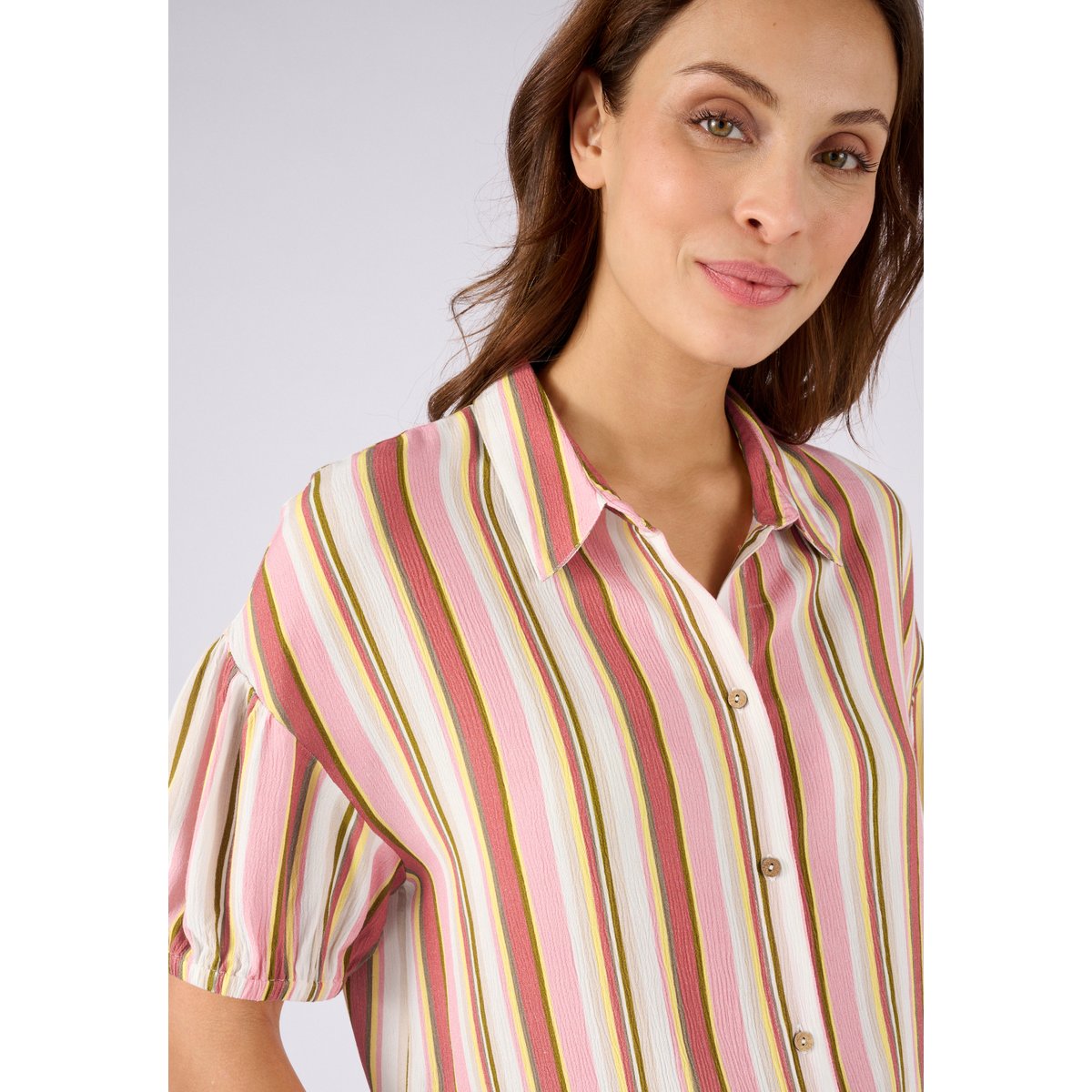 Chemisier rayé en tissu créponné pure viscose rose multicolore rayé, DAMART