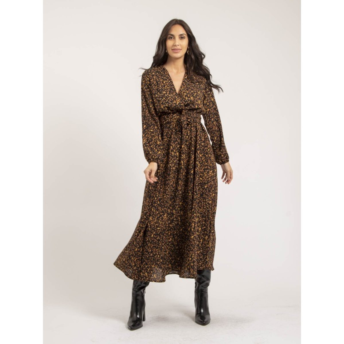 Robe Longue Motifs Island marron, DONA LISA
