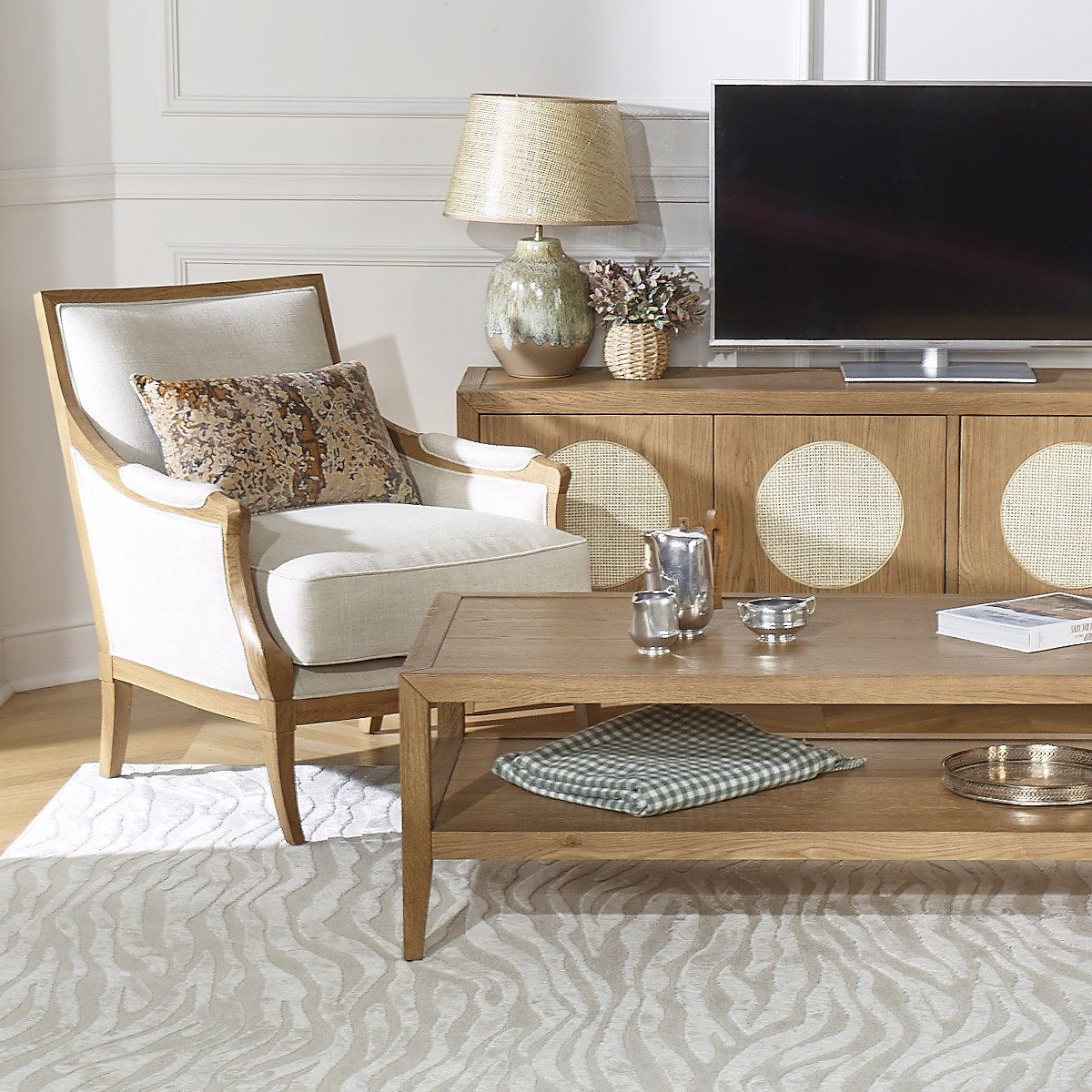 Fauteuil en chêne et tissu lin MONTANA lin, ROBIN DES BOIS