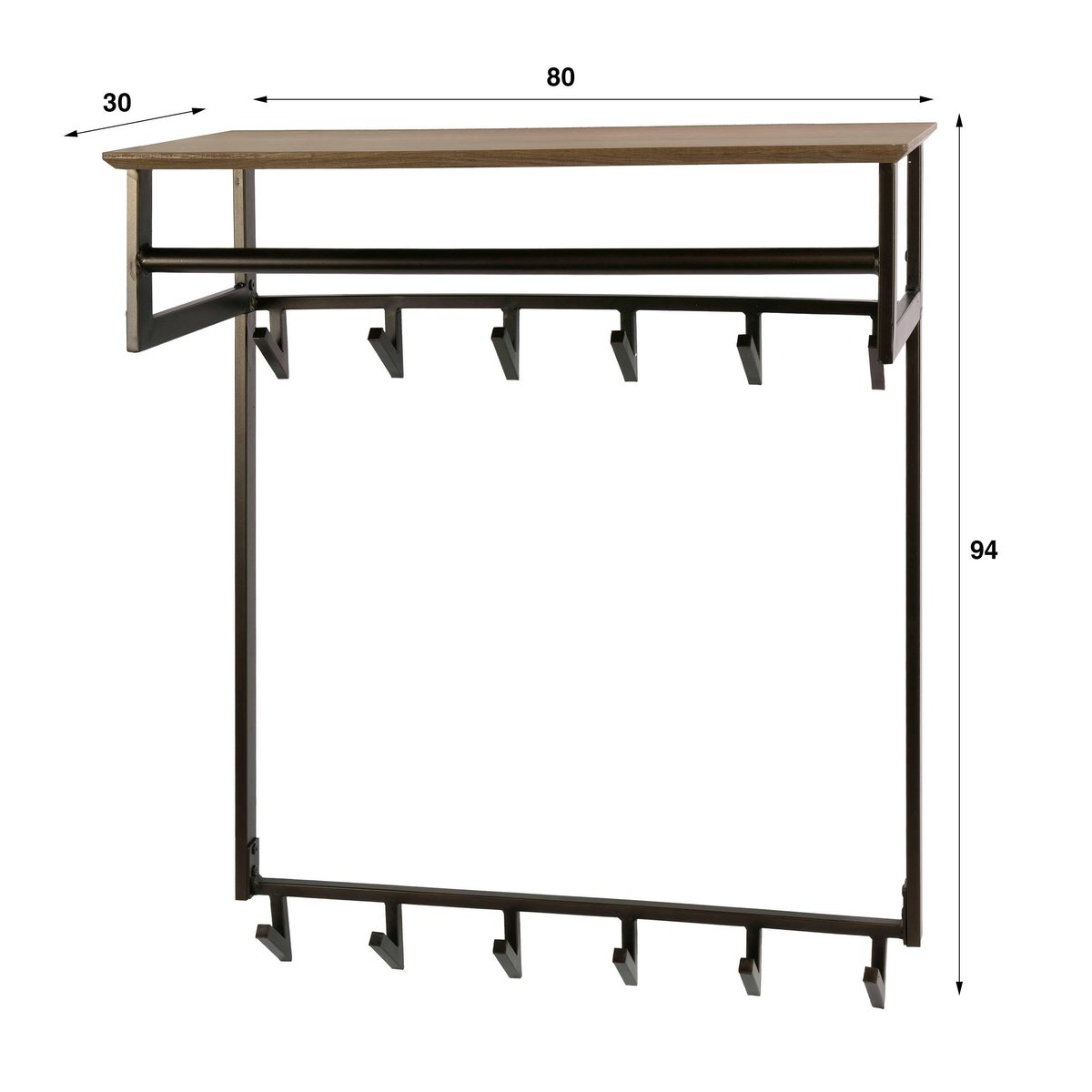 Portemanteau mural bois métal bronze 12 crochets HELSINKI marron, PIER IMPORT