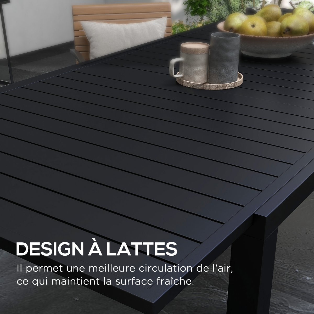 Table à manger d'extérieur extensible noir, OUTSUNNY