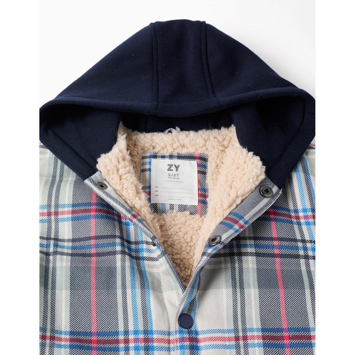 Surchemise à carreaux à capuche avec doublure sherpa bleu, ZIPPY