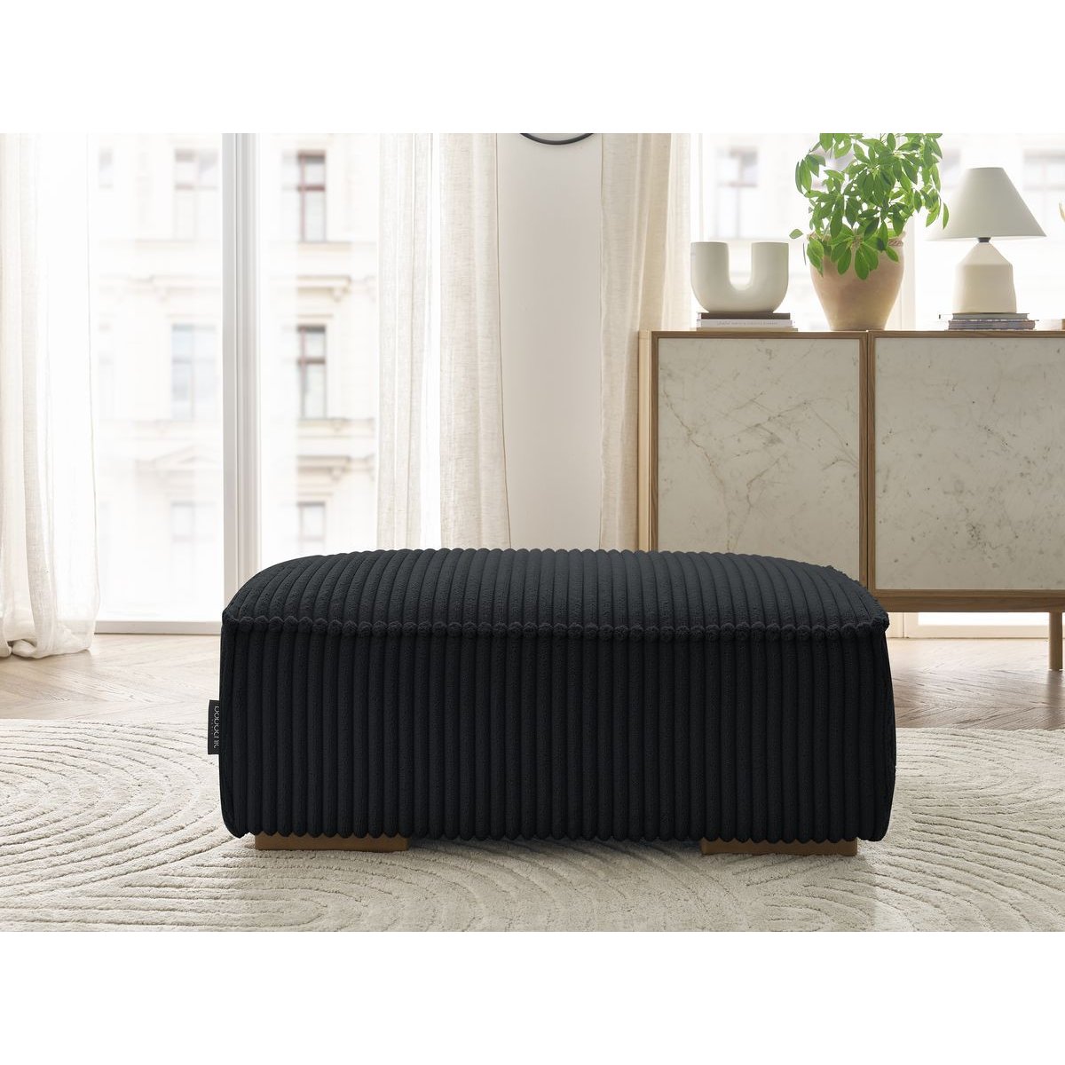 Pouf gros côtelé doux, CHELSEA noir, BOBOCHIC