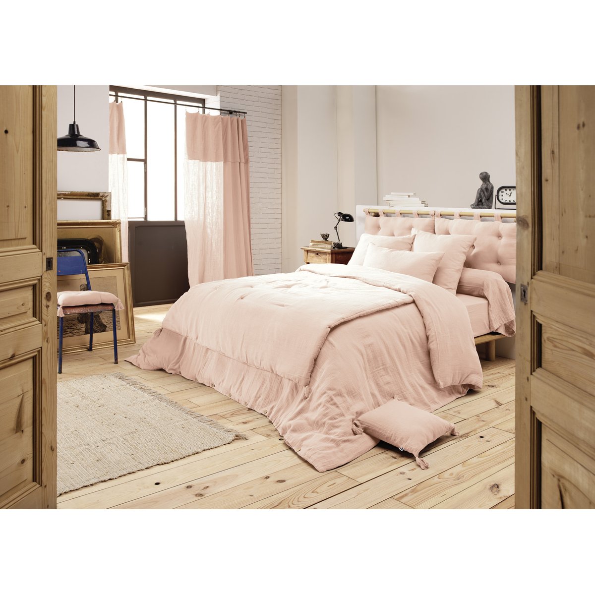 Cache sommier gaze de coton Gaia 180x200cm Guimauve guimauve, EDEN