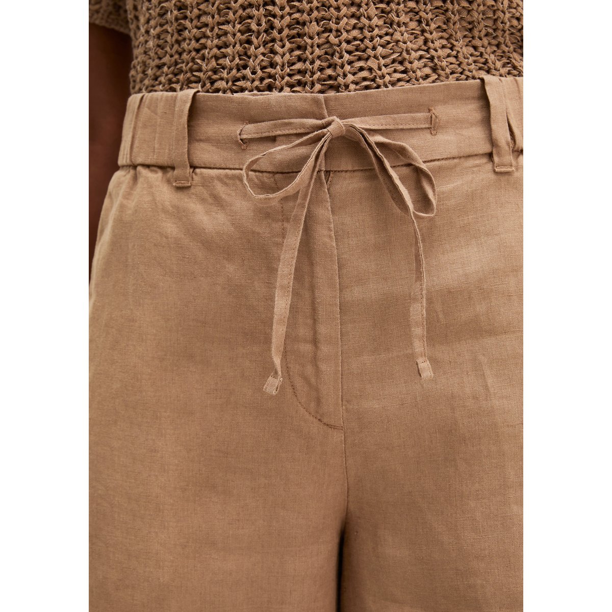 Short en lin large avec une taille élastique à cordon de serrage marron, MARC O'POLO