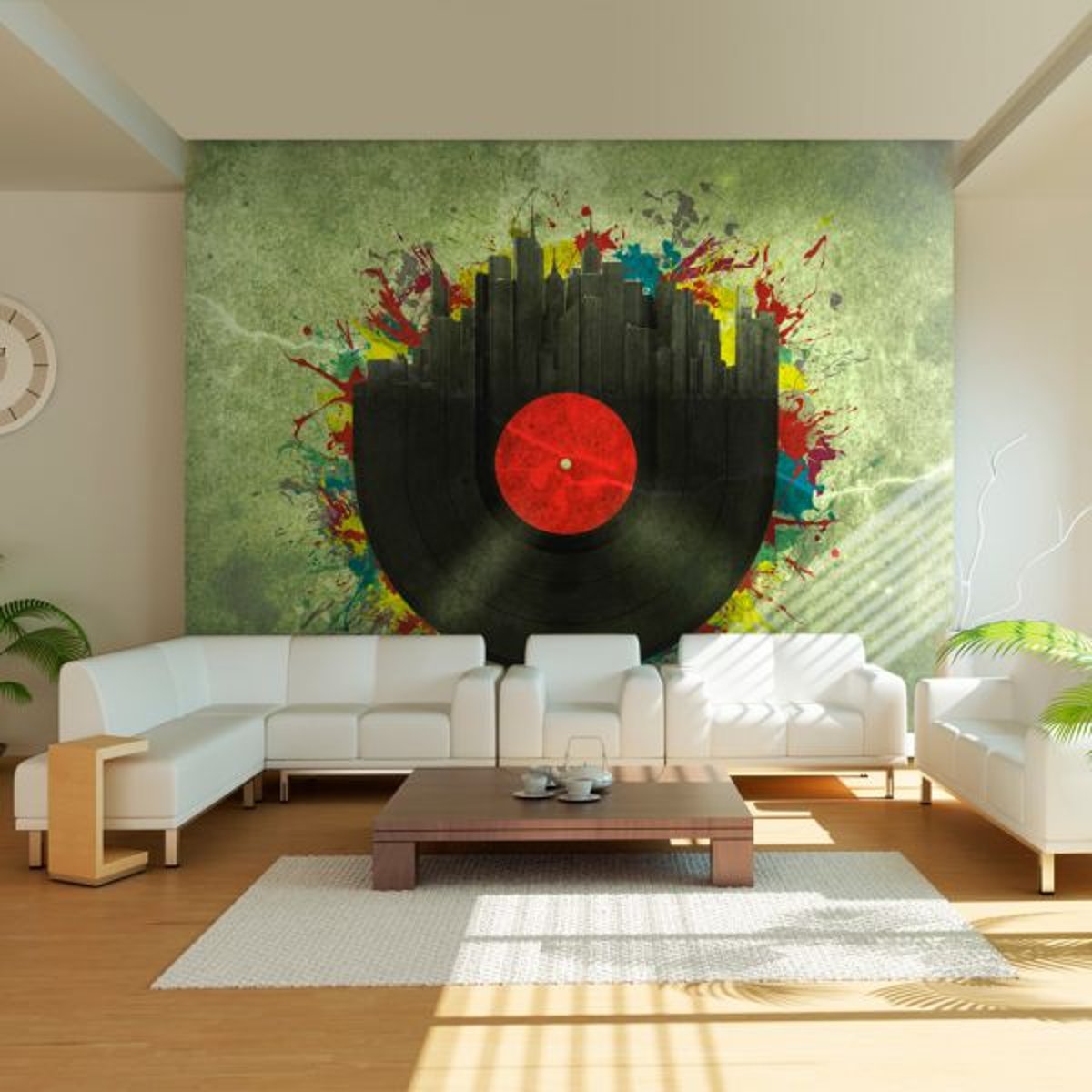 Papier peint intissé panoramique Hobby Colorful melodies of the city vert, EDEN