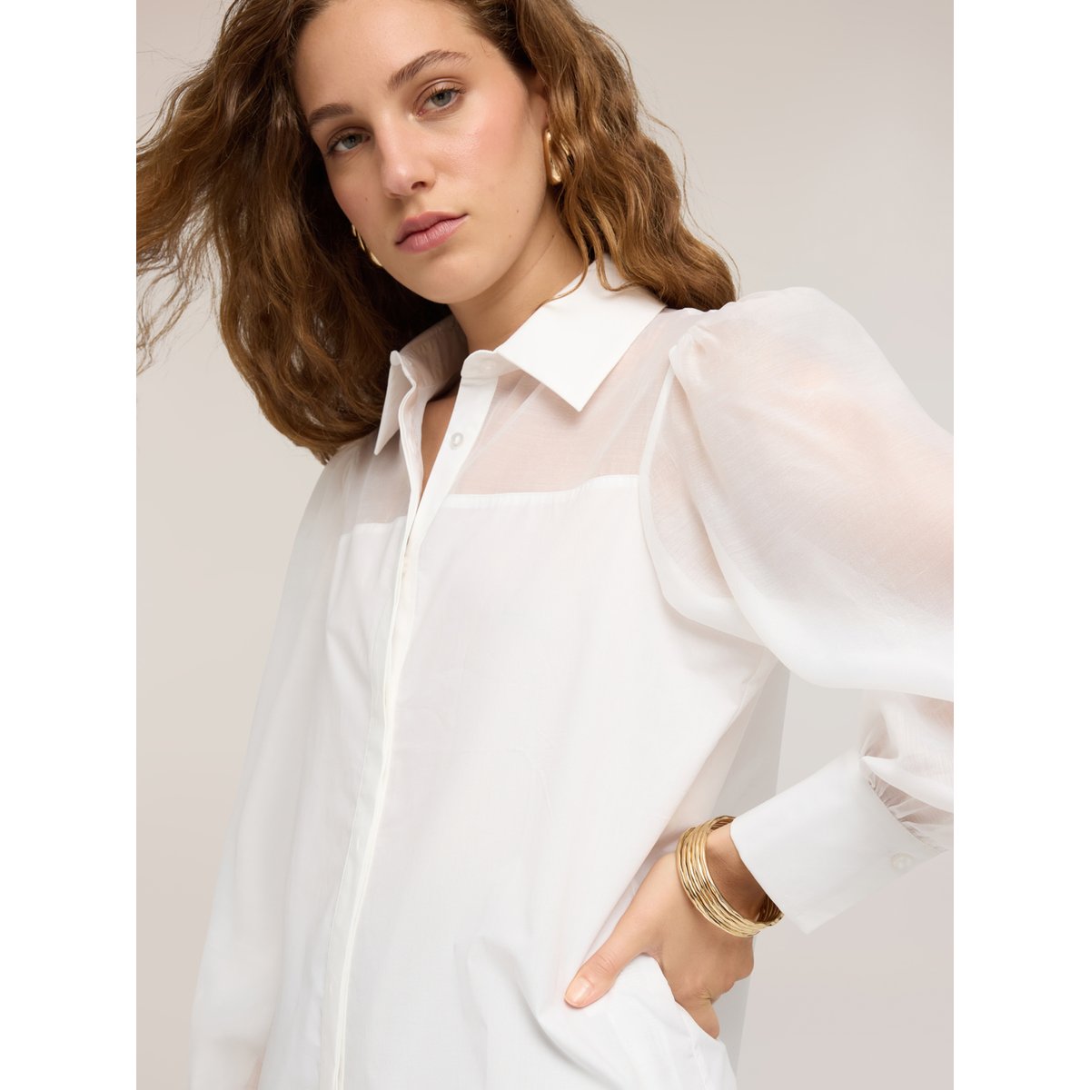 Chemise avec empiècements semi-transparents blanc, MOTIVI
