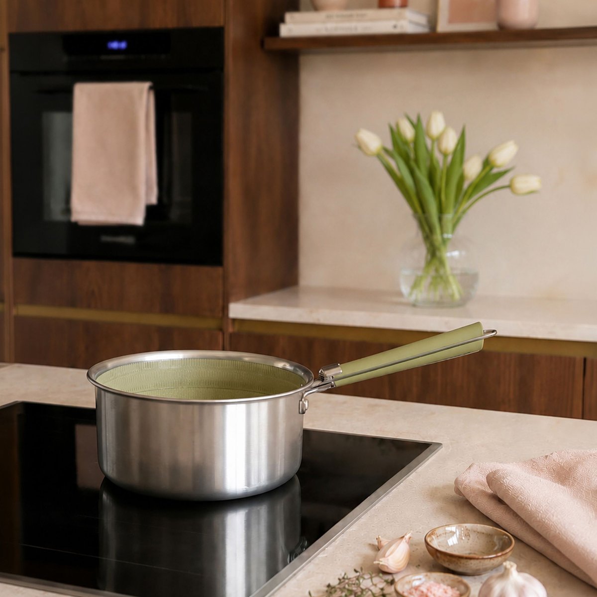 Casserole 20cm en acier inoxydable, AGLAE inox-vert, MENASTYL