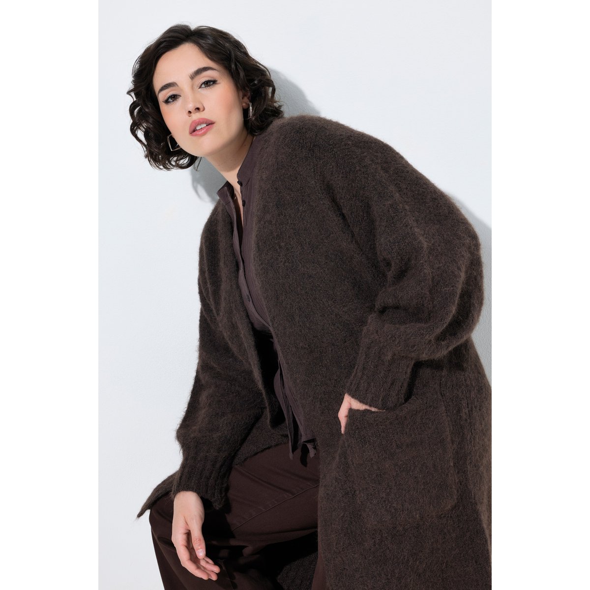 Cardigan long extrêmement doux acajou, ULLA POPKEN