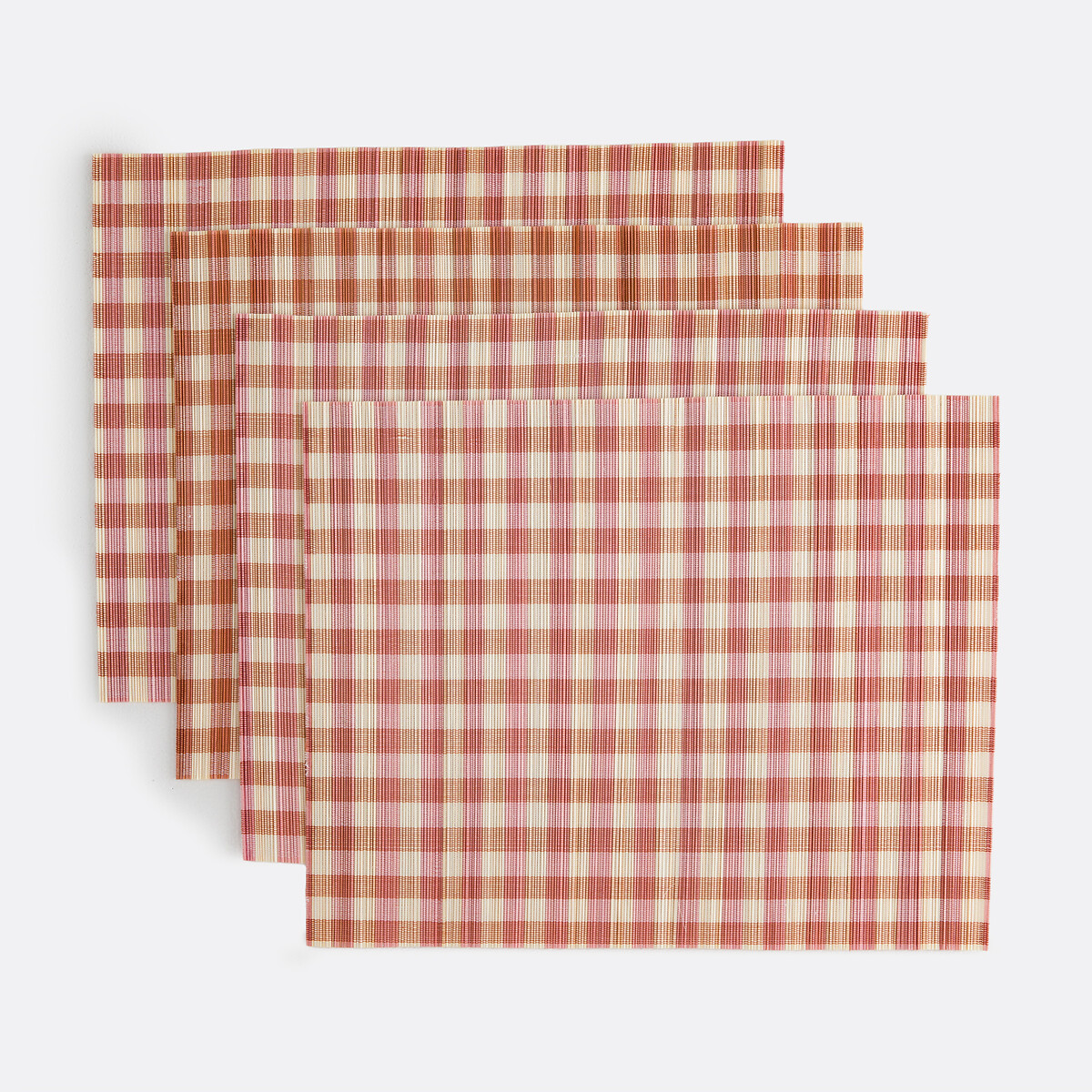 Lot de 4 sets de table, en bambou, à carreaux vichy, PAOLI ecru/terracotta, LA REDOUTE INTERIEURS