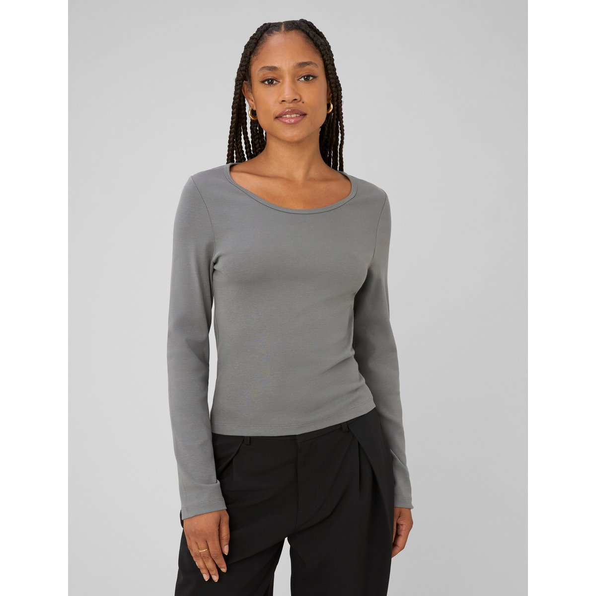 T-shirt manches longues côtelé gris, BZB