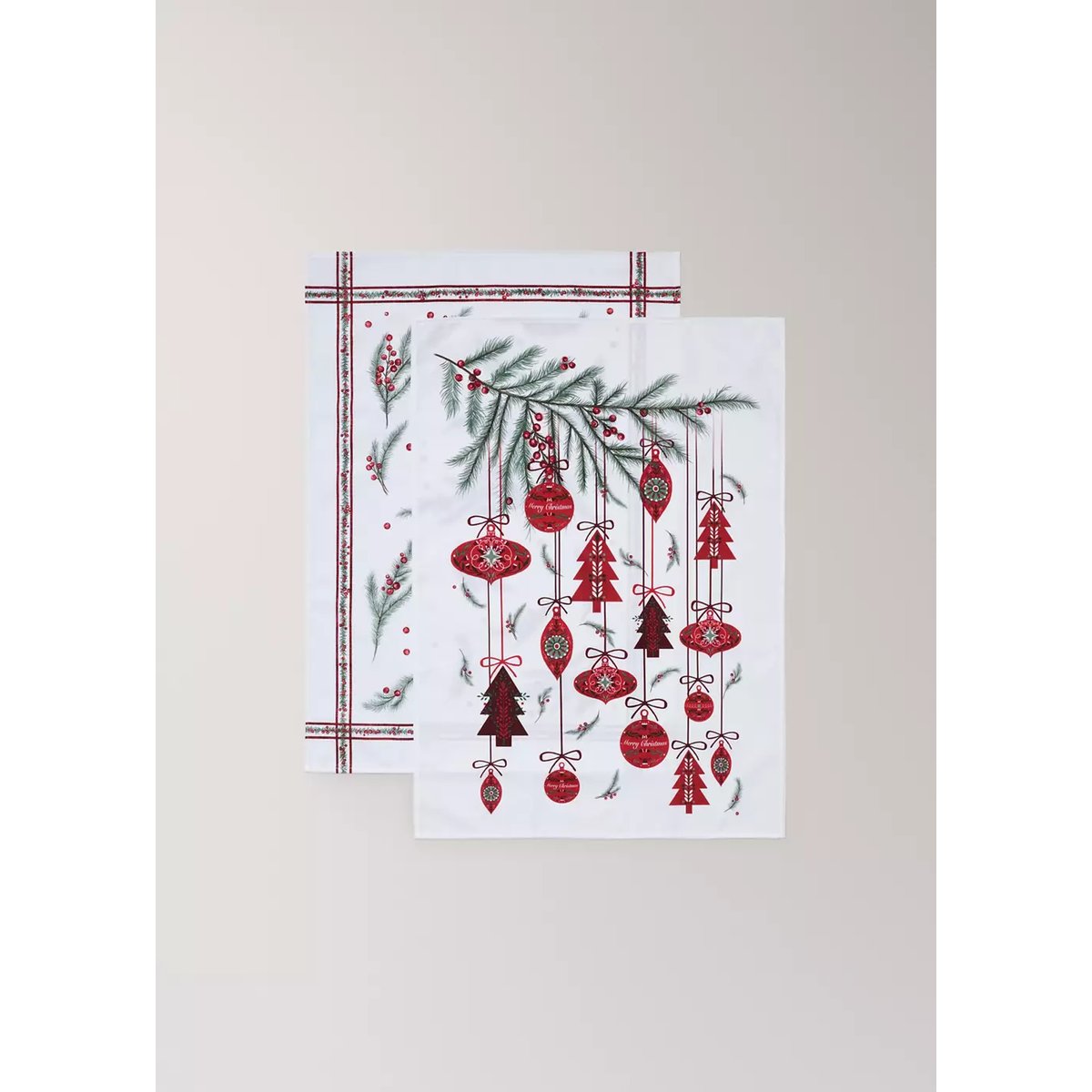 Torchon de cuisine 100 % coton à imprimé motif de Noël blanc, MANGO HOME