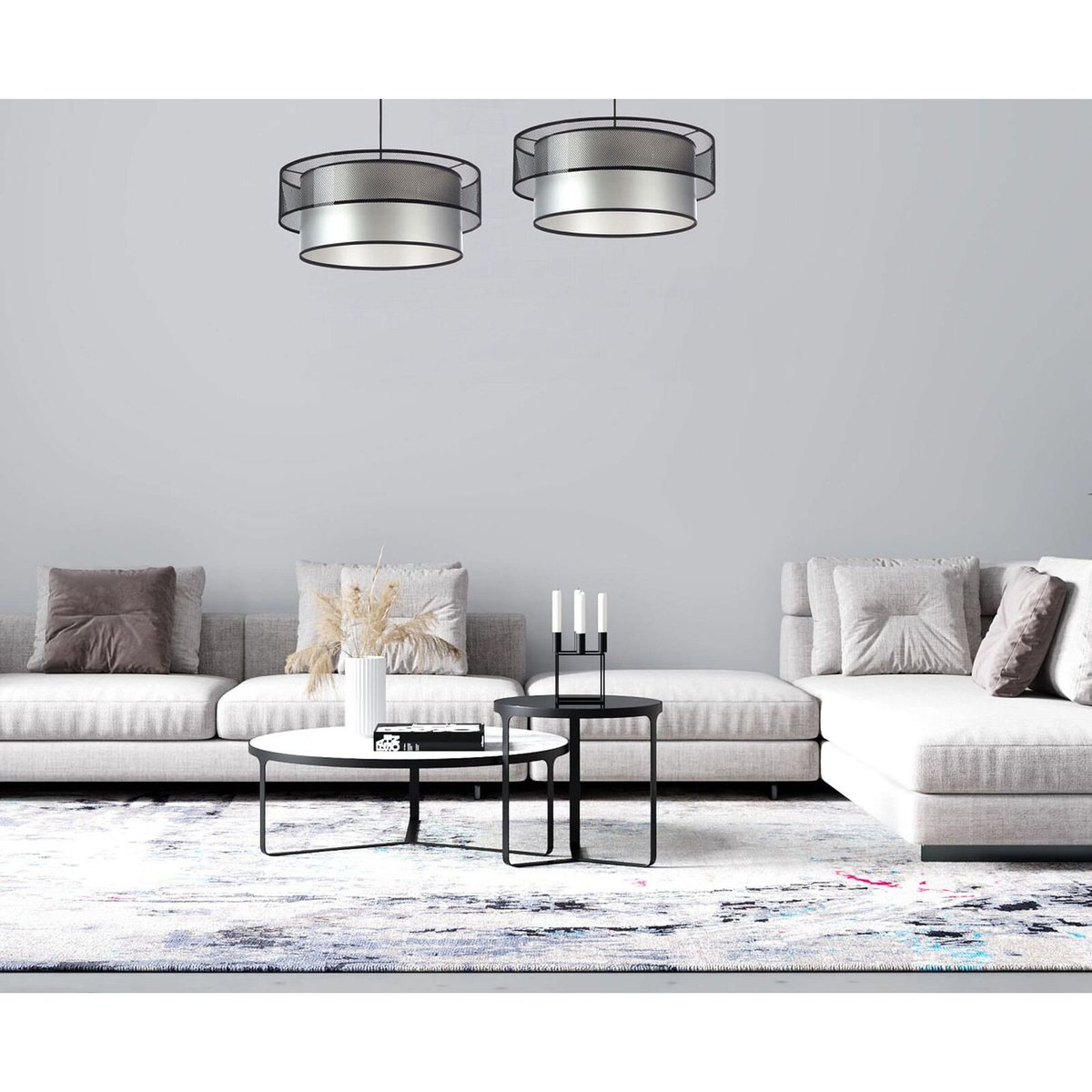 Suspension DUO ÉLÉGANT filet noir et argent satiné et brillant, BPS KONCEPT