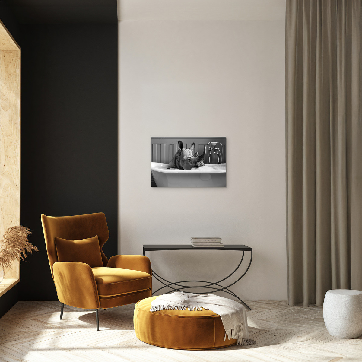 Tableau Sur Toile Rhinocéros Au Bain ANIMAUX HUMANISÉS tableaux sur toile-noir & blanc, CEANOTHE