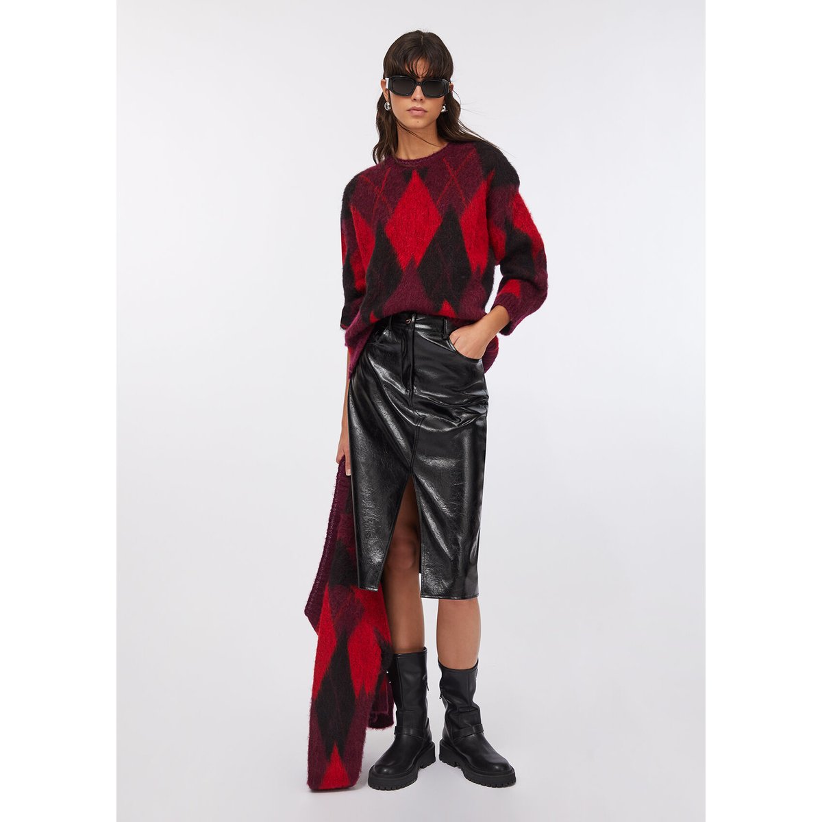 Pull à losanges en laine et alpaga rouge, LIU JO