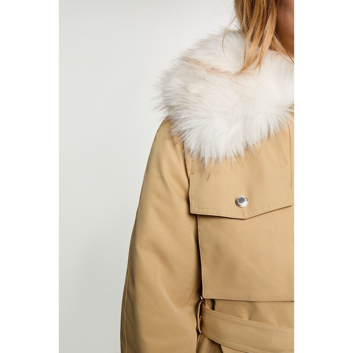 Parka unie à poches plaquées beige, MORGAN