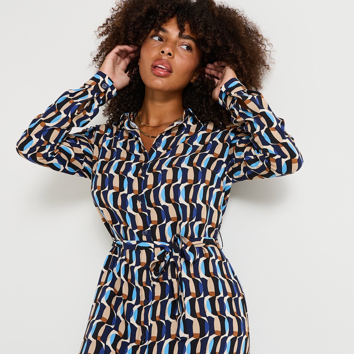 Robe chemise longue imprimée bleu marine, GRAIN DE MALICE