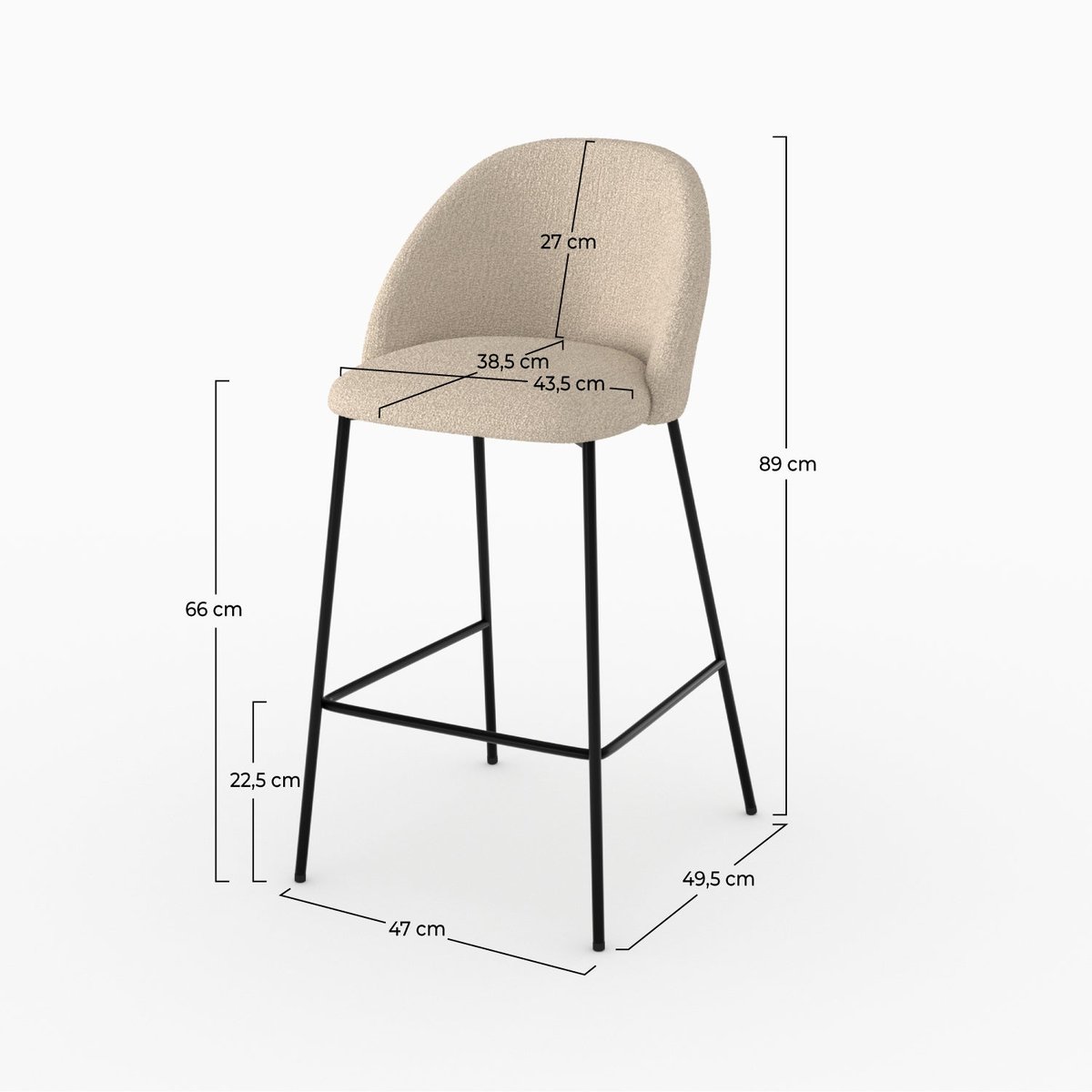 Lot de 2 chaises pour îlot central en tissu bouclé crème 66 cm - KARL crème, MAISON PAVANE
