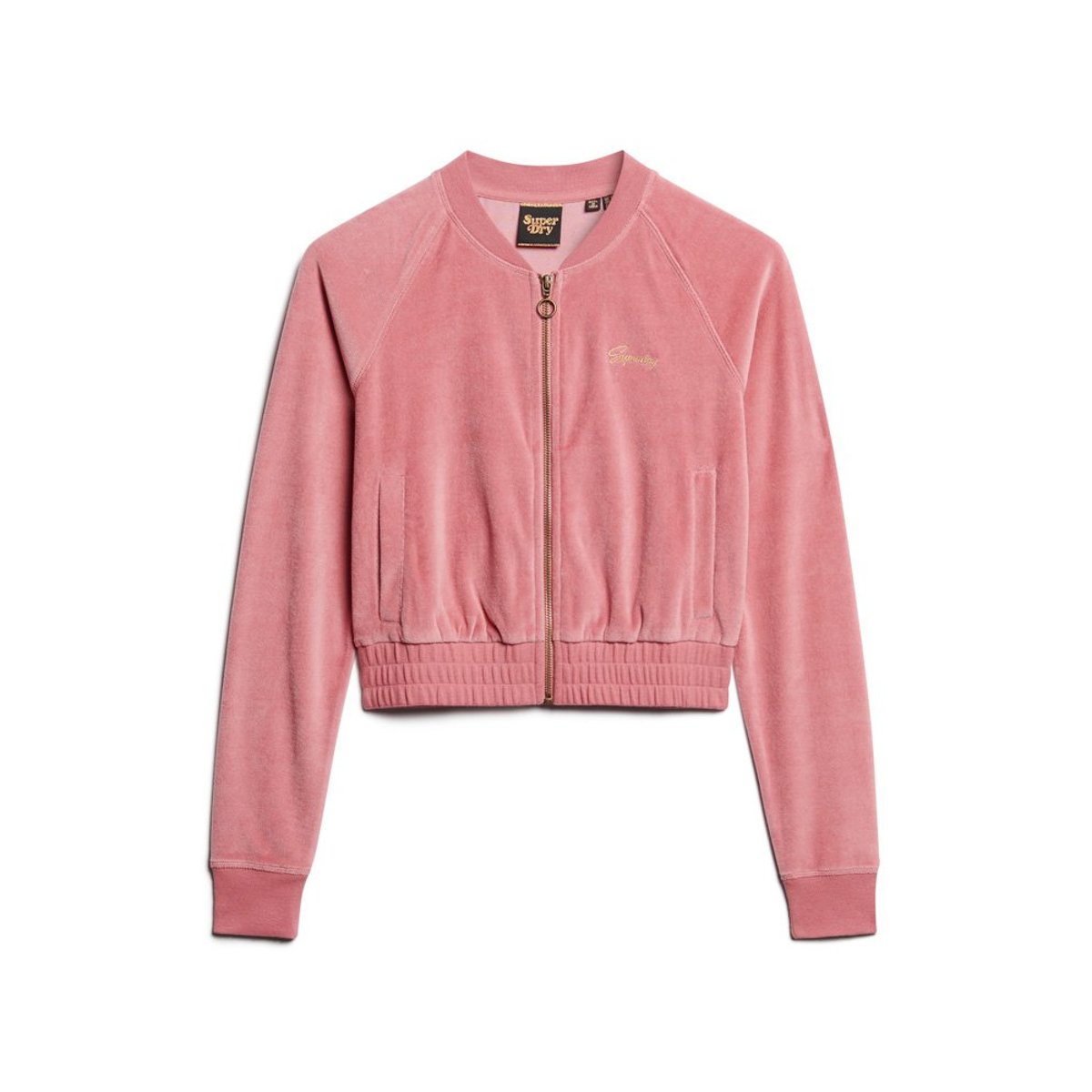Haut de baseball zippé en velours brodé rose poudré manille, SUPERDRY