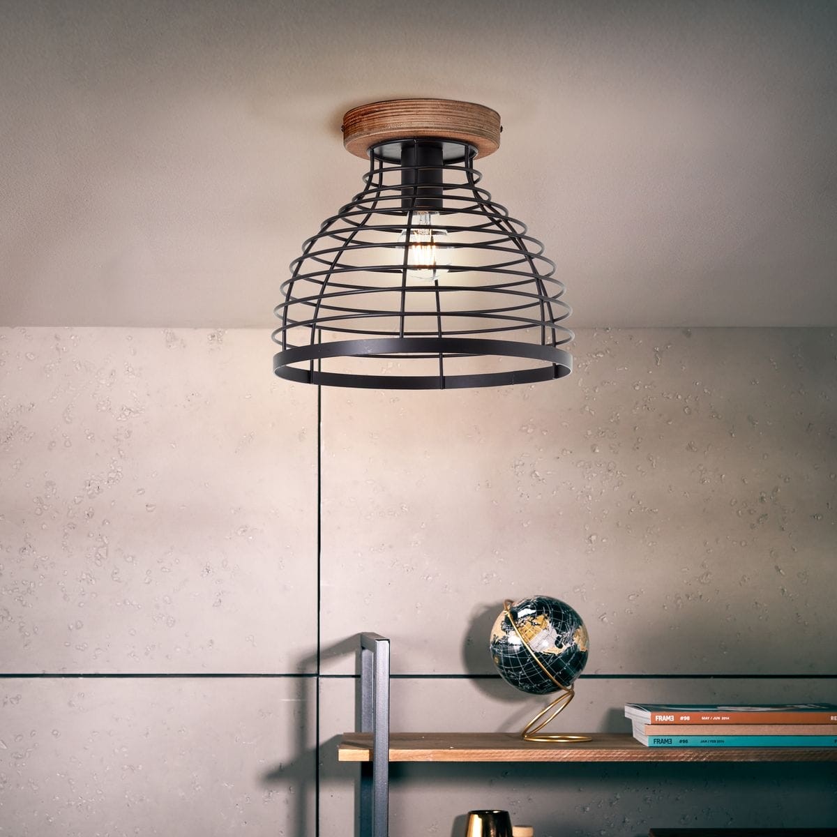 Plafonnier AVIA noir-bois, BRILLIANT