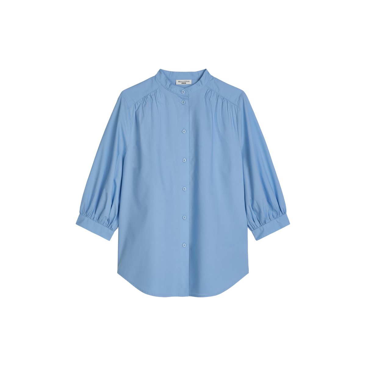 Blouse avec fronces relaxed en popeline Papertouch bleu moyen, MARC O’POLO DENIM