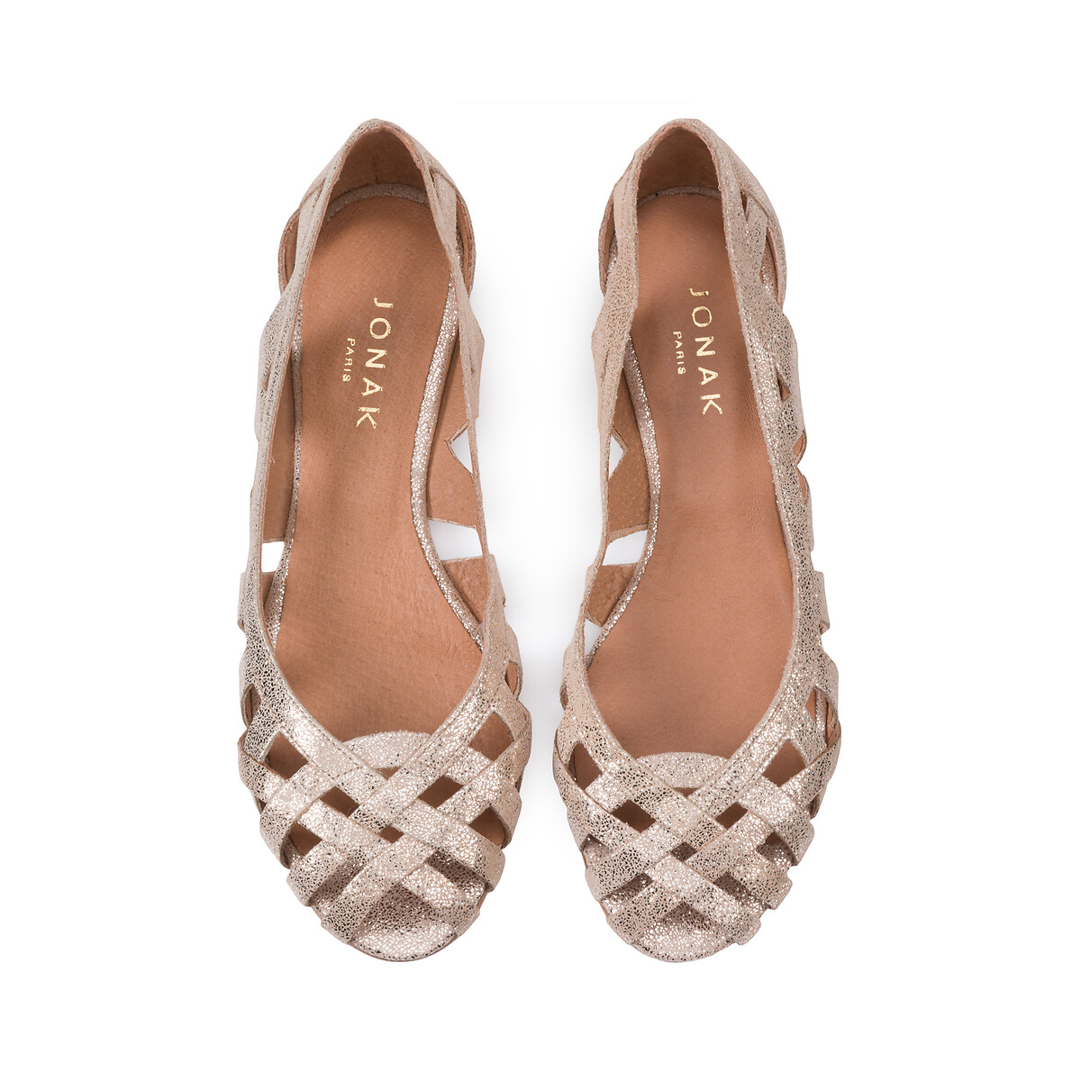 Ballerines ajourées en cuir Deray doré, JONAK