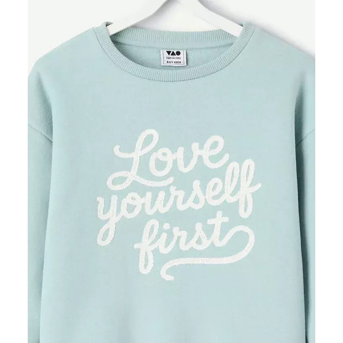Maglia a girocollo con scritta, in felpa blu verde, TAPE A L'OEIL