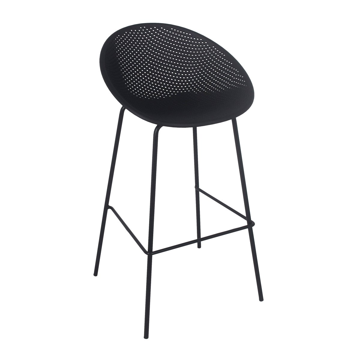 Lot de 4 chaises hautes de terrasse en plastique et acier, BUDA noir, OVIALA