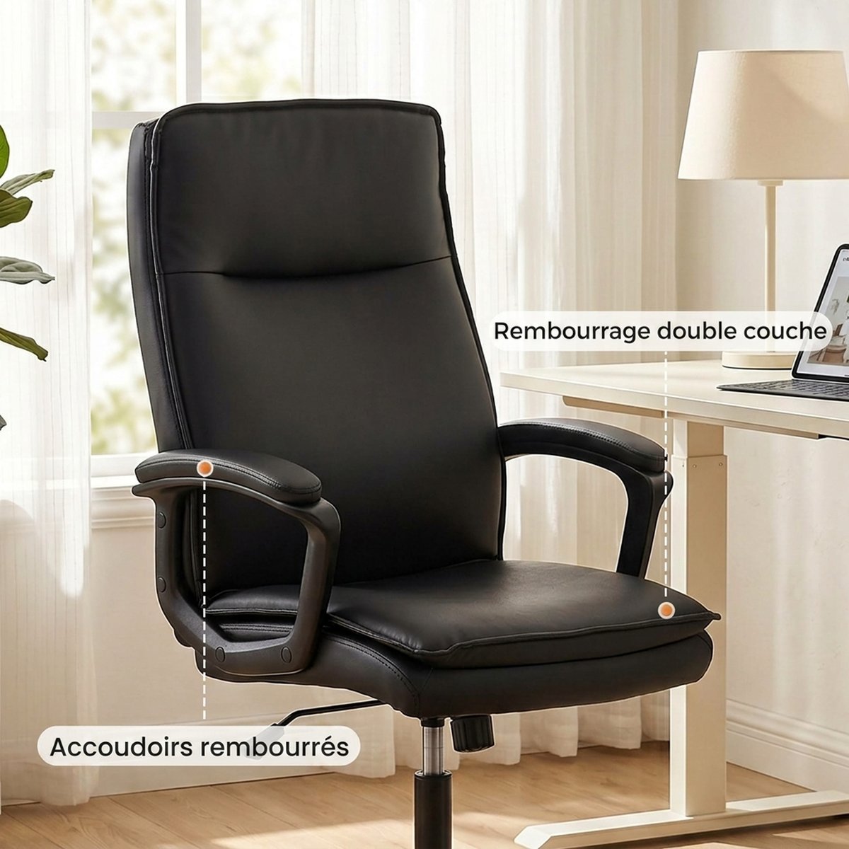 Chaise de bureau PU Noir noir, HOMCOM