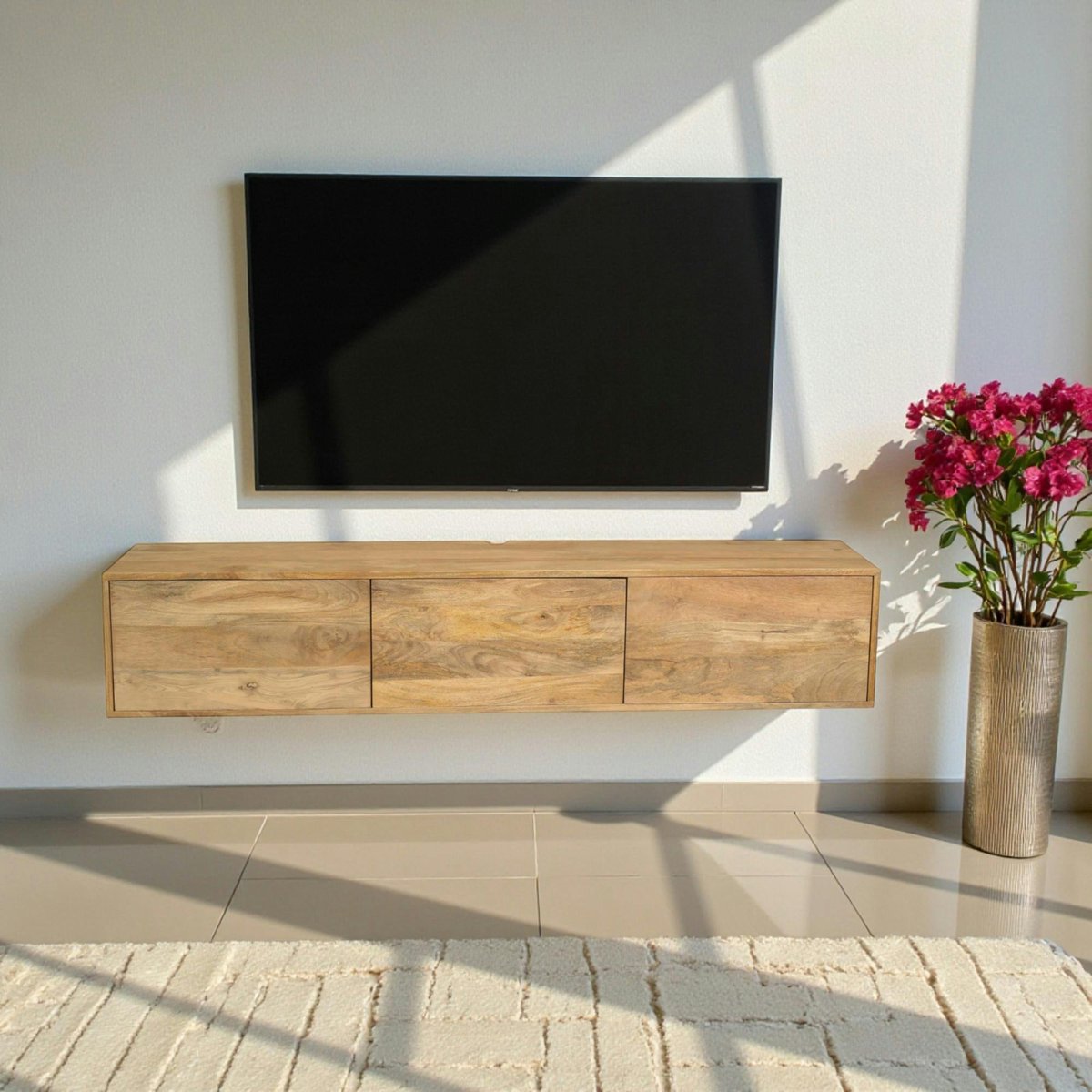Meuble TV mural 3 portes 160 cm JUNO bois clair, PIER IMPORT